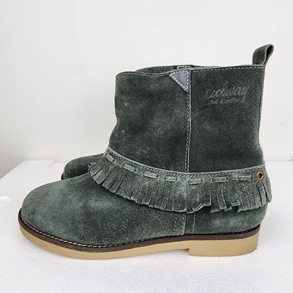 Coolway Grey Suede Fringe Ankle Boot Booties Boho Comfort Shoes Size 8 - Picture 3 of 14